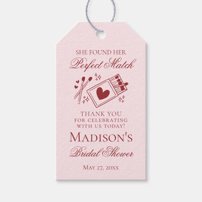 Perfect Match Matchbox Bridal Shower Favor Geschenkanhänger (Vorderseite)