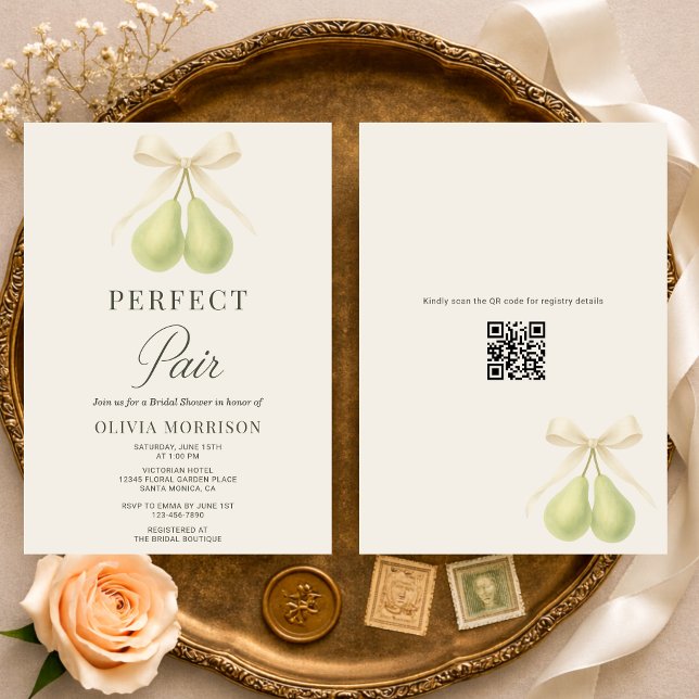 Perfect Pair Bow QR Code Bridal Shower Einladung (Von Creator hochgeladen)