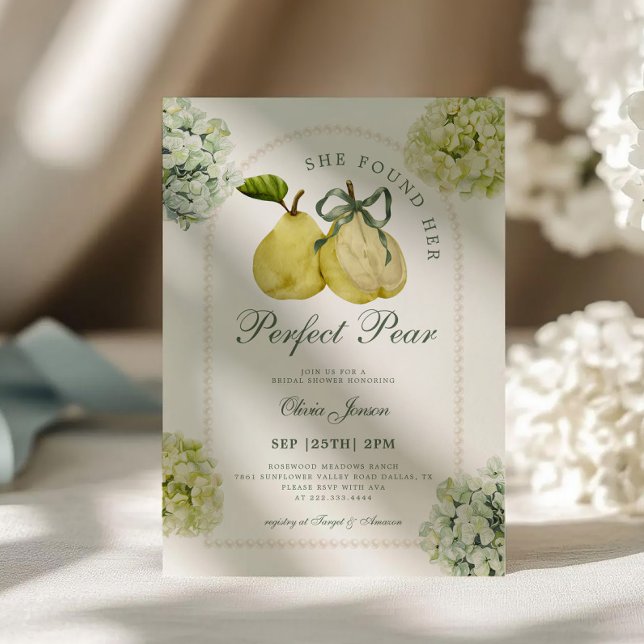 Perfect Pear Pair Green Hydrangea Bridal Shower Einladung (Von Creator hochgeladen)