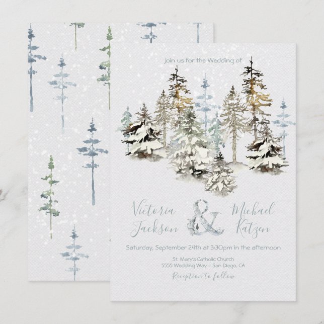 Perfect Snow Forest Wedding Einladungen (Vorne/Hinten)