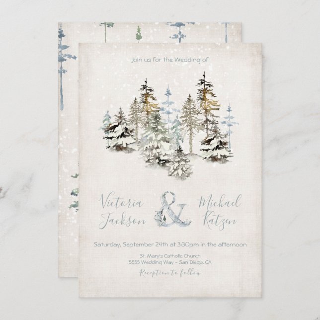 Perfect Snow Forest Wedding Einladungen (Vorne/Hinten)