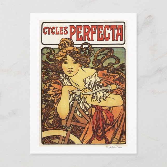 Perfecta Bicycles mit weiblicher Werbeposte Postkarte (Vorderseite)