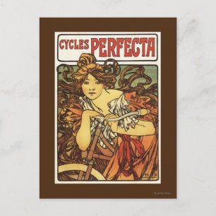 Perfecta-Fahrräder mit Frau Werbeplakat Postkarte