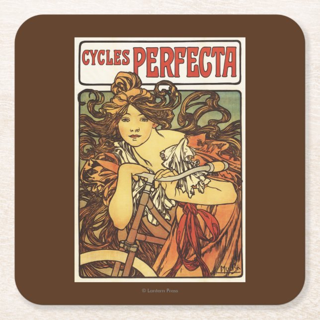 Perfecta Fahrräder mit Frauenwerbung Rechteckiger Pappuntersetzer (Vorderseite)