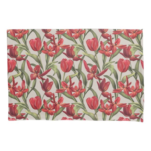 Perfekt Blasser Hintergrund mit roten Tulips Kissenbezug (Vorderseite)