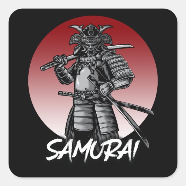 Perfekt geehrter Samurai Retro - Schwarz und Weiß Quadratischer Aufkleber (Vorderseite)