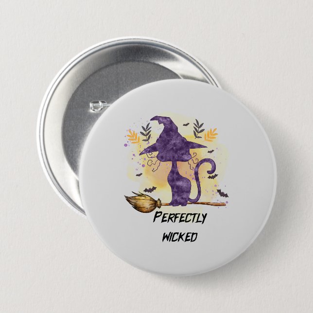 Perfekt gekickt - Schwarze Hexenkatze Button (Vorne & Hinten)