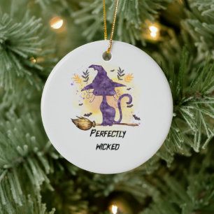 Perfekt gekickt - Schwarze Hexenkatze Keramik Ornament