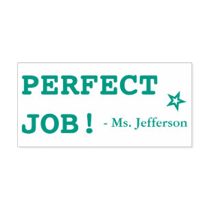 "PERFEKT JOB!" + Name des Lehrers Rubber Briefmark Permastempel