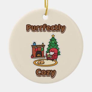 Perfekt kuschelige Weihnachtskatzen am Kamin Keramik Ornament