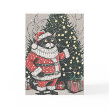 Perfekt mürrische Weihnachtskatze Grußkarte