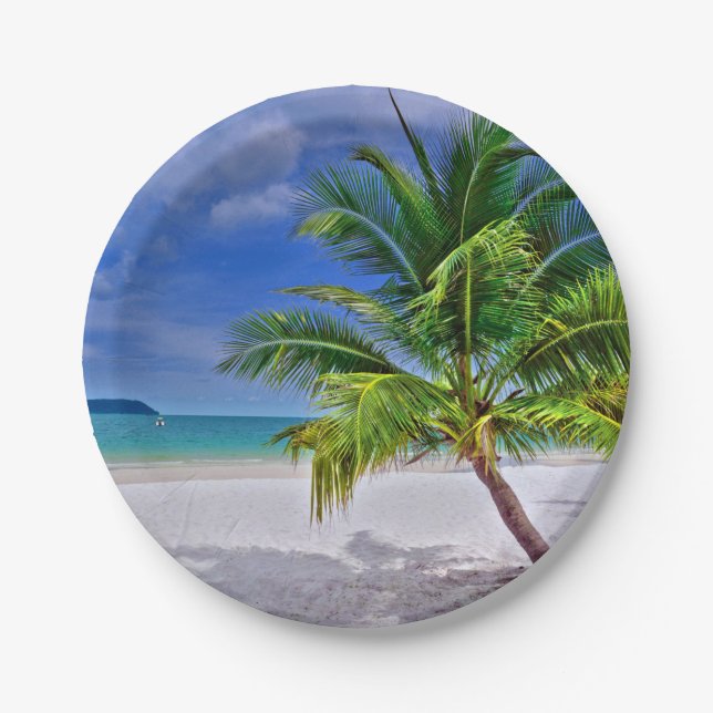 Perfekt Palm Tree Tropical Island Beach Pappteller (Vorderseite)