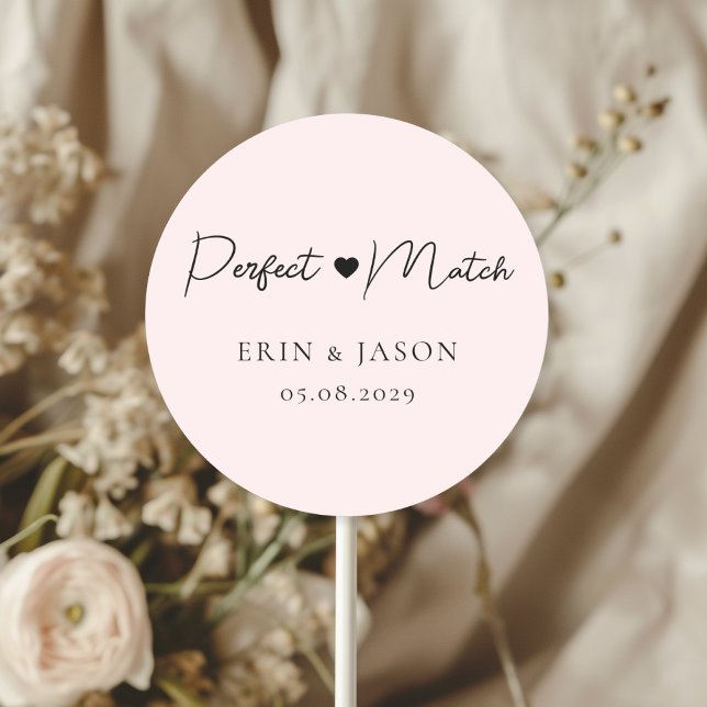 Perfekt passt! Hellrosa, elegant, einfach Runder Aufkleber (Perfect Match! Light-Pink, Elegant, Simple, Heart, Classic, Round, Wedding Sticker.)
