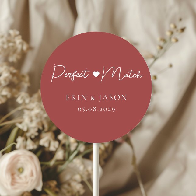 Perfekt passt! Rot, elegant, einfach Runder Aufkleber (Perfect Match! Red, Elegant, Simple, Heart, Classic, Round, Wedding Sticker.)