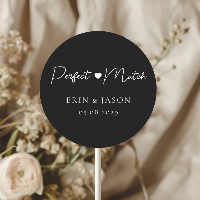 Perfekt passt! Schwarz, elegant, einfach Runder Aufkleber (Perfect Match! Black, Elegant, Simple, Heart, Classic, Round, Wedding Sticker.)