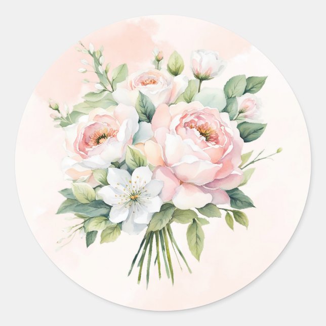 Perfekt rosa Wasserfarbenpeony Floral Wedding Runder Aufkleber (Vorderseite)