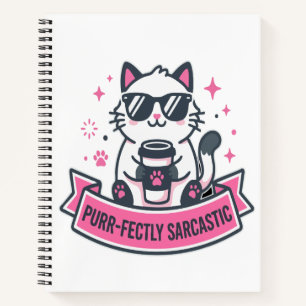 Perfekt sarkastischer weißer Katzenaufkleber Notizbuch