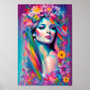 Perfekt Schöne Blütenrose Wasserfarbene Frau Poster