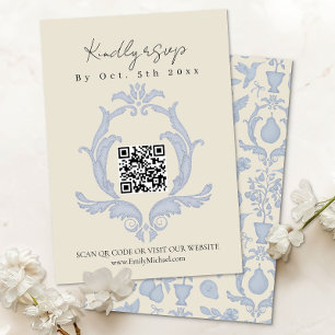 Perfekte Birnen-Brautparty   Blaue Damast-RSVP-Kar RSVP Karte