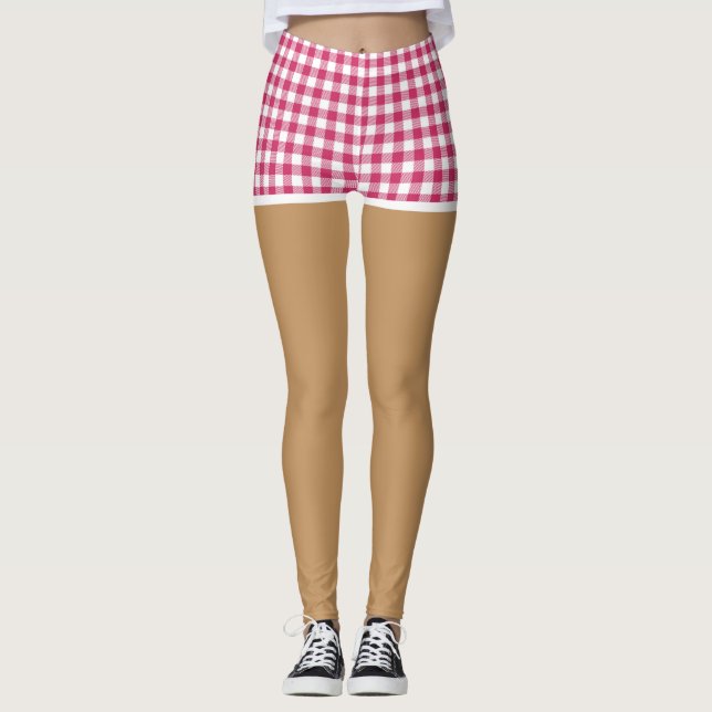 Perfekte Legen in den modernen Kirschroten Gingham Leggings (Vorderseite)