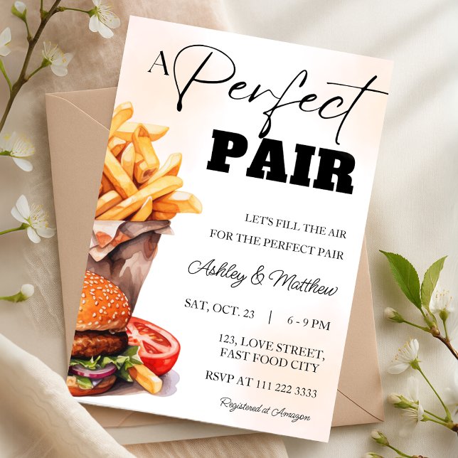 Perfekte Paare Burger und Fries Couple Coed Dusche Einladung (Perfect Pair Burger and Fries Couple Coed Shower Invitation)