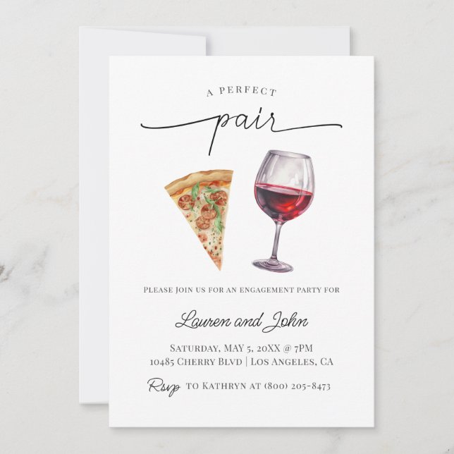 Perfekte Pair Wine Pizza Engagement Party Dusche Einladung (Vorderseite)