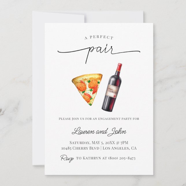 Perfekte Pair Wine Pizza Engagement Party Dusche Einladung (Vorderseite)