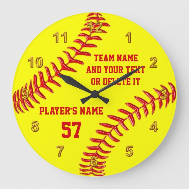 Perfekte Softball Senior Night Geschenke PERSONALI Große Wanduhr (Vorderseite)