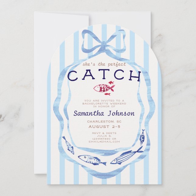 Perfekter Catch Beach Preppy Fishing Bachelorette Einladung (Vorderseite)