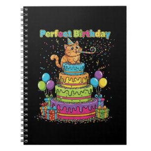 Perfekter Geburtstag Süße Cartoon-Katze auf Regenb Notizblock