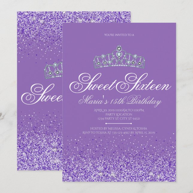 Perfekter Lila Glitzer, süße 16 Einladungen (Vorne/Hinten)