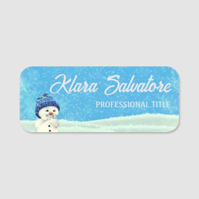 Perfekter schöner Weihnachtsblauer Schneemann Namensschild (Vorderseite)