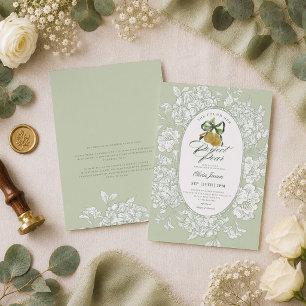 Perfektes Paar Birnen Floral Salbei Grünes Brautba Einladung