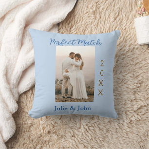 perfektes Paar-Foto Jahr Name blau trendy m Kissen