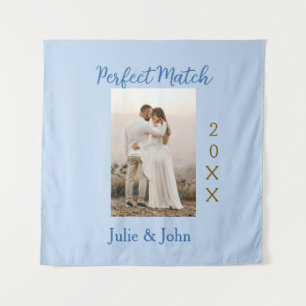 perfektes Paar-Foto Jahr Name blau trendy m Wandteppich