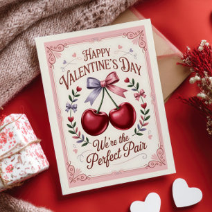 Perfektes Paar Kirsche Retro Frohen Valentinstag Postkarte