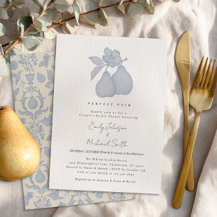 Perfektes Pear-Brautparty   Blue French Damask Einladung