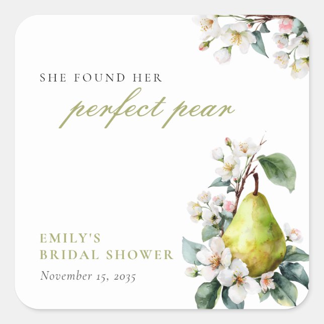 Perfektes Pear Floral Brautparty Quadratischer Aufkleber (Vorderseite)