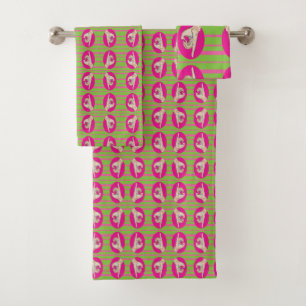 Perfektes rosa und grün badhandtuch set