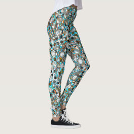 Perforiertes blaues Stück über weißer Textur Leggings