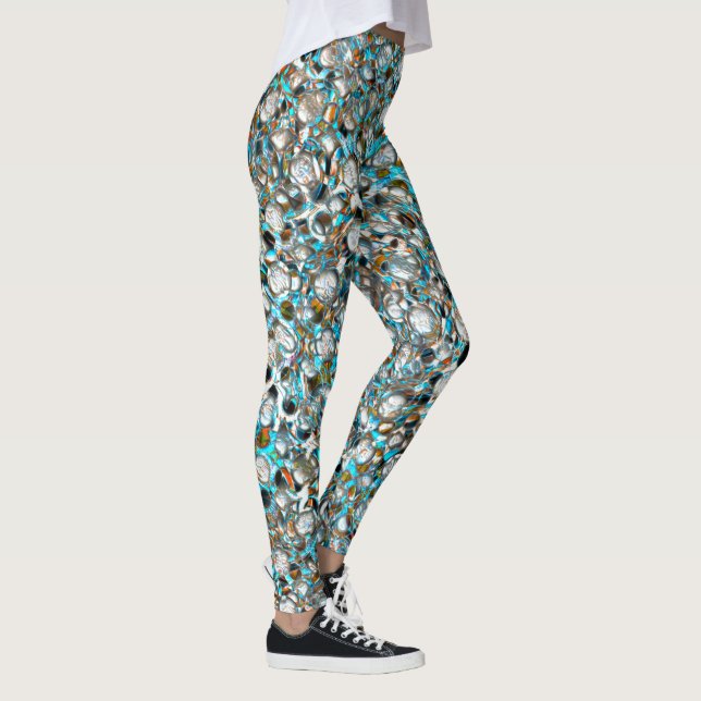 Perforiertes blaues Stück über weißer Textur Leggings (Rechts)