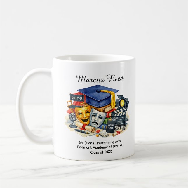 🎓Performing Arts Graduate Custom Name & Degree Kaffeetasse (Links)