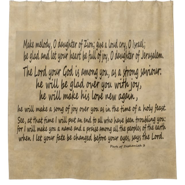 Pergament-Manuskript Zephaniah 3 Schrifts-Bibel Duschvorhang (Vorderseite)