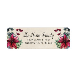 Pergamentpapier Red Poinsettia Holly Berries Label