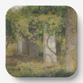 Pergola mit Weintrauben (Weinlandschaft) Pappteller