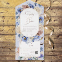 Peri Blue Boho Blume & Grass QR Code