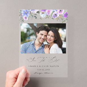 Peri & Lila Blumen Hochzeitseinladung mit Foto Acryleinladungen