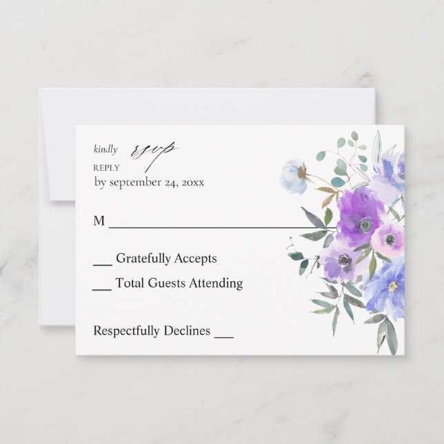 Peri und Lila Blumen am UAWG RSVP Karte (Vorderseite)