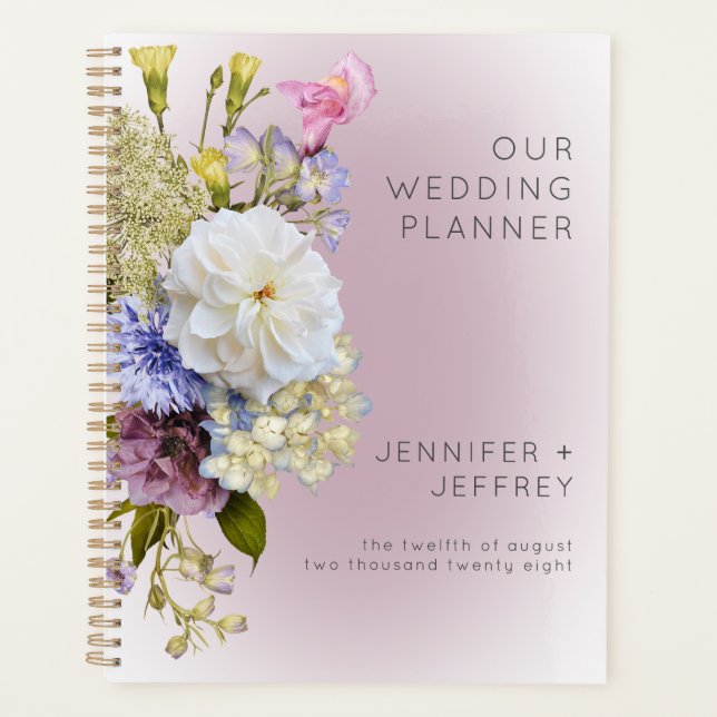 Peri White Mauve Floral Moderne Hochzeit Planer (Vorderseite)