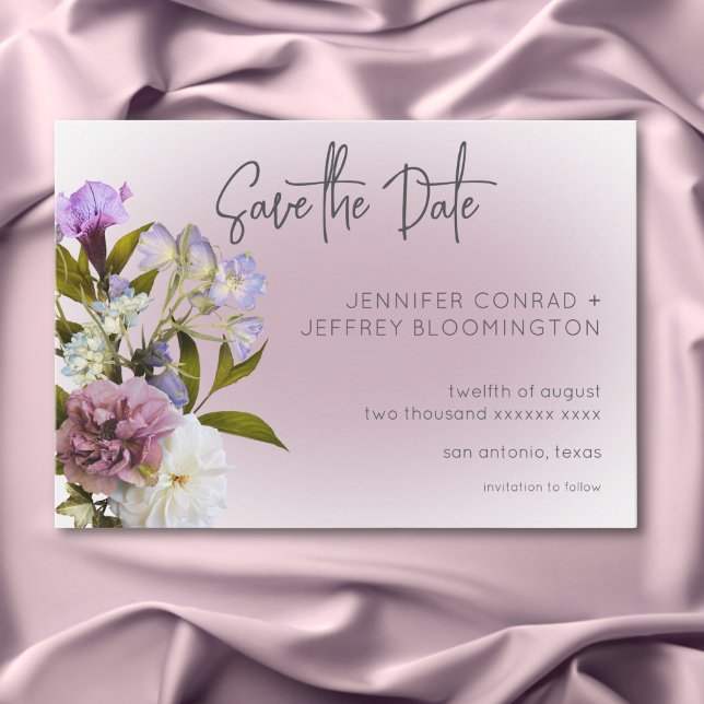 Peri White Mauve Floral Moderne Hochzeit Save The Date (Peri White Mauve Floral Modern Wedding Save The Date)